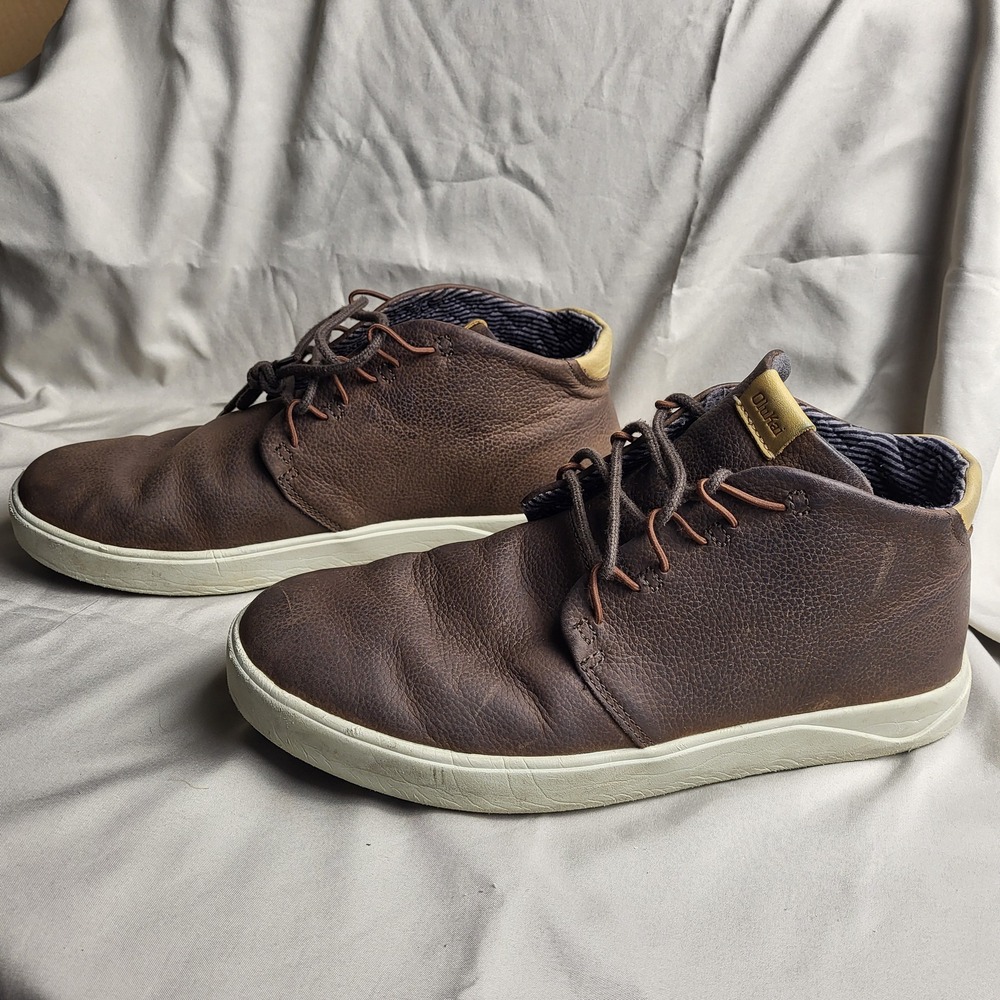OluKai Nana Hele Mens 10.5 Dark Wood Leather Chukka Boots 10449-6363
